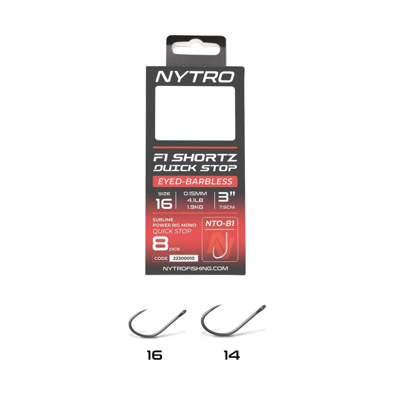 NTO-B1 Barbless F1 Shortz Quick-Stop Rig - 7.5cm